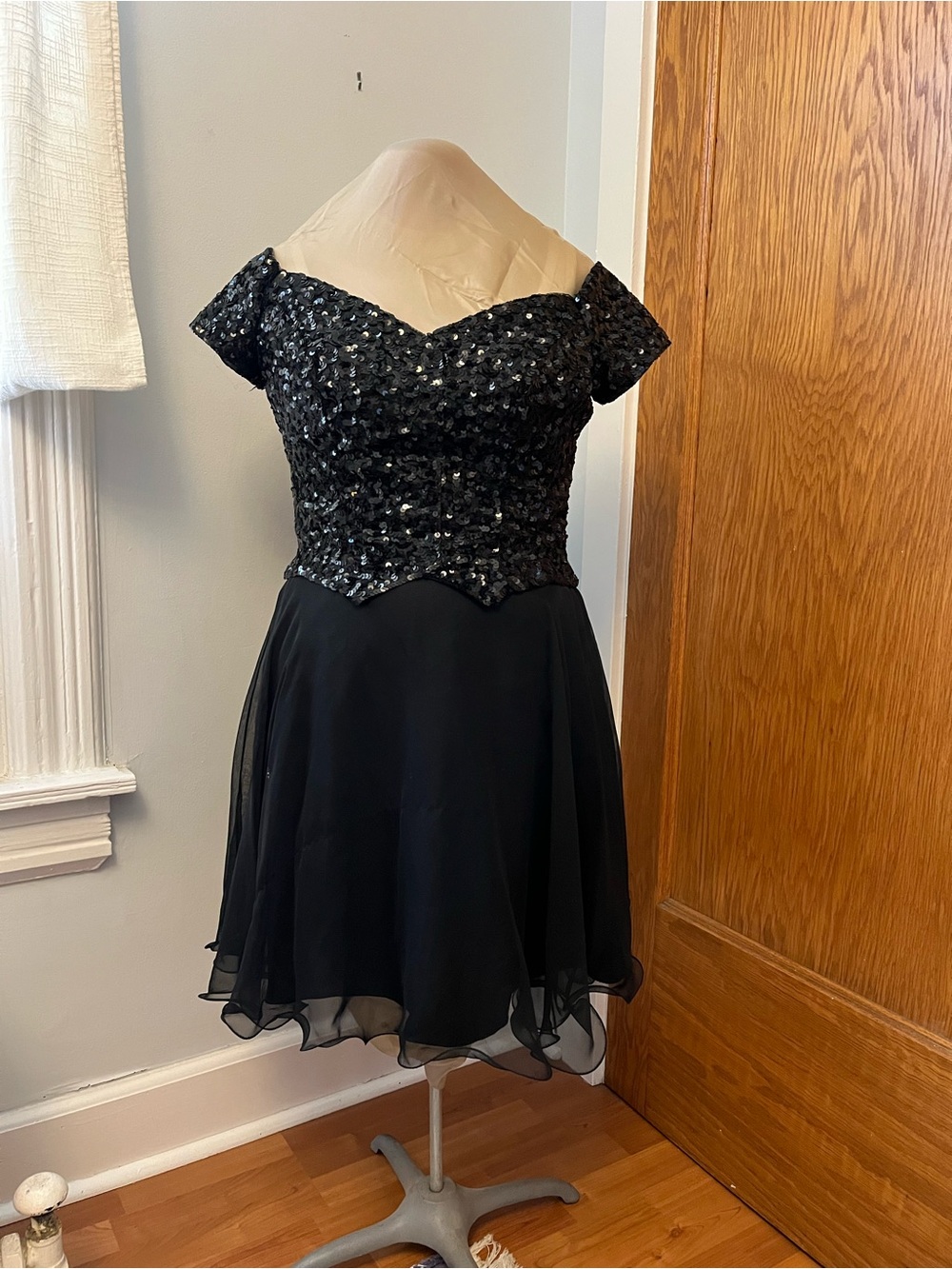 Black Sequin Off-Shoulder Cocktail Dress